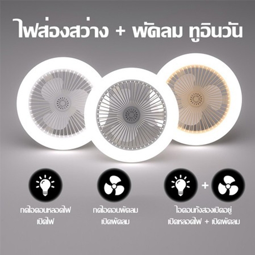 พัดลมโคมไฟ ไฟเพดาน พัดลม E27 โคมไฟเพดาน LED พร้อมหลอดไฟ โคมไฟพัดลม LED Bulb Light หลอดไฟในบ้าน 30W - รูปที่ 4