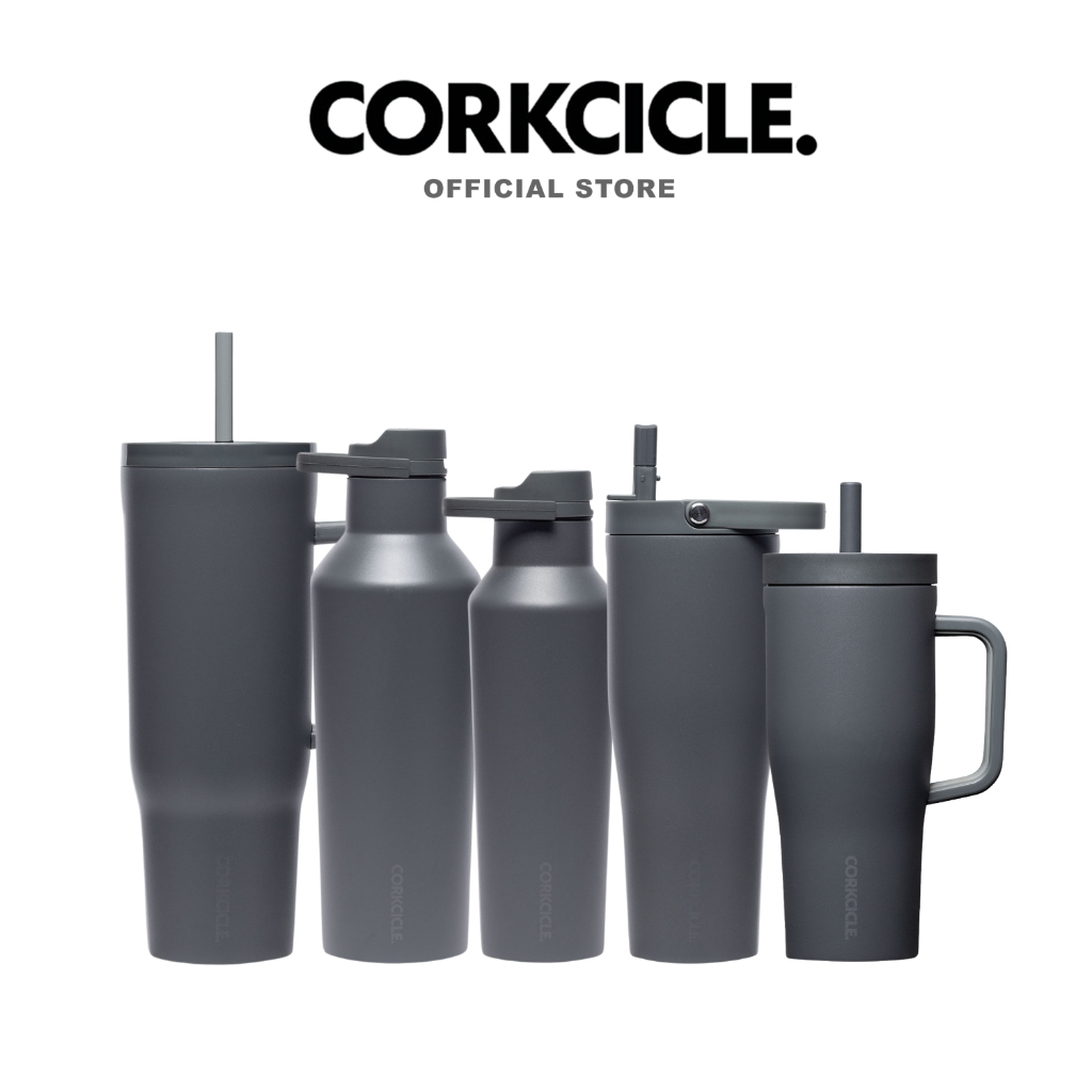 Corkcicle กระบอกน้ำ 30 oz (885 ml) Go Cup Tumbler | Flint เทา | Keeps Cold เก็บเย็น 12hrs | แก้วพกพา ขวดน้ําพกพา