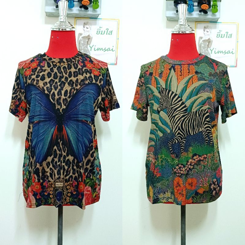ป้าย NaNa เสื้อยืดผ้าสลาฟ คอกลม แขนสั้น