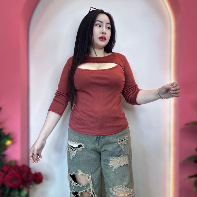 จัดส่งไวมาก✅เสื้อสาวอวบ อก38-44 ยาว24  ฮิตสุตใส่ได้ตลอดกาลไม่เอ้า  เว้าหน้าแขนยาว - รูปที่ 4