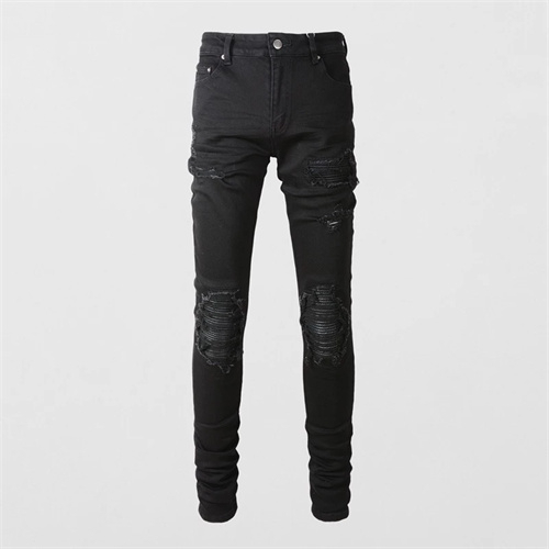 Amiri Jeans Men Black Hip Hop Club Style กางเกงยีนส์ High Street Trendy Pants