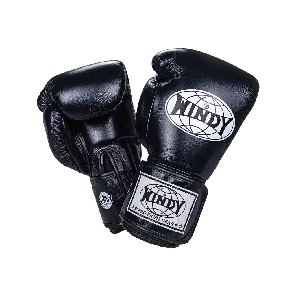 WindyBoxingStore 🥊 BGP-BK Premium Leather Boxing Gloves Windy Muay Thai Gloves นวมชกมวยหนังคัดพิเศษ