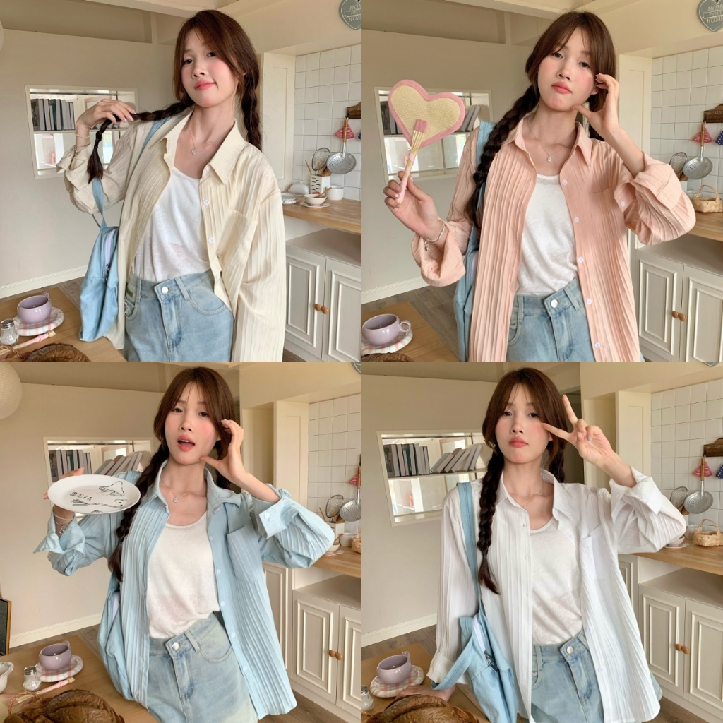 เสื้อเชิ้ตผู้หญิง เสื้อแขนยาว ทรงหลวม กันแดด ผ้าใส่สบาย แมตช์ง่าย