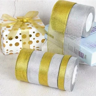 ริบบิ้นเนื้อทราย ความยาว 25 หลา สีเงิน สีทอง ริบบิ้นทำโบว์ ริบบิ้นผ้า DIY ริบบิ้นห่อเค้ก จัดส่งจากประเทศไทย