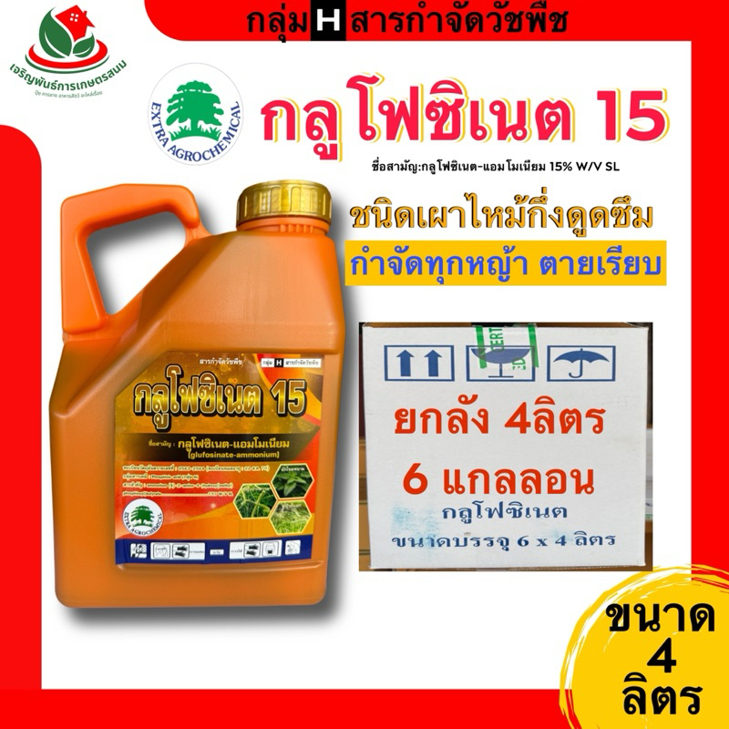 (ยกลัง 6 แกลลอน) *น้ำเขียว กลูโฟซิเนต15 ตราต้นไม้  แกลลอนส้ม กำจัดวัชพืชทุกชนิด เอ็กซ์กลูโฟน้ำเขียว ยาฆ่าหญ้า สวนทุเรียน