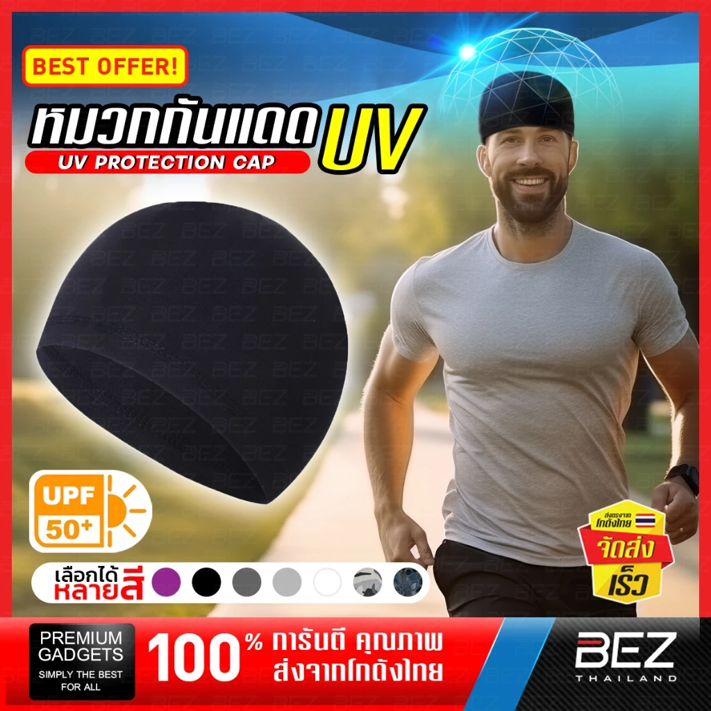 ผ้าคลุมหัวซับเหงื่อ BEZ หมวกปั่นจักรยาน UPF50+ หมวกกีฬาซับเหงื่อแห้งเร็วผ้าบาง จักรยาน เล่นกีฬากลางแจ้ง วิ่ง เล่นสกี