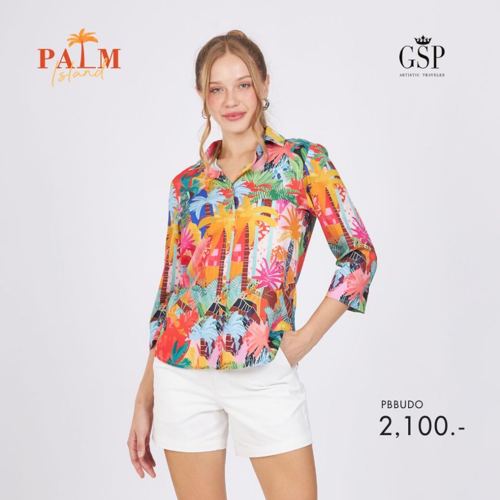 GSP Woman’s shirt Palm island เสื้อเชิ้ตผู้หญิง แขนยาว สีส้ม PBBUDO
