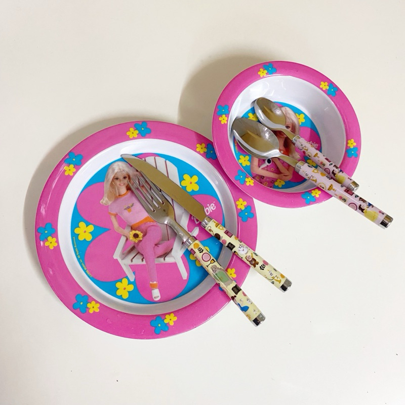 Vintage Barbie Plates Melamine Set👱🏻‍♀️🎀🛍️🍴✨Forky Spoon Beauty and The Beast set