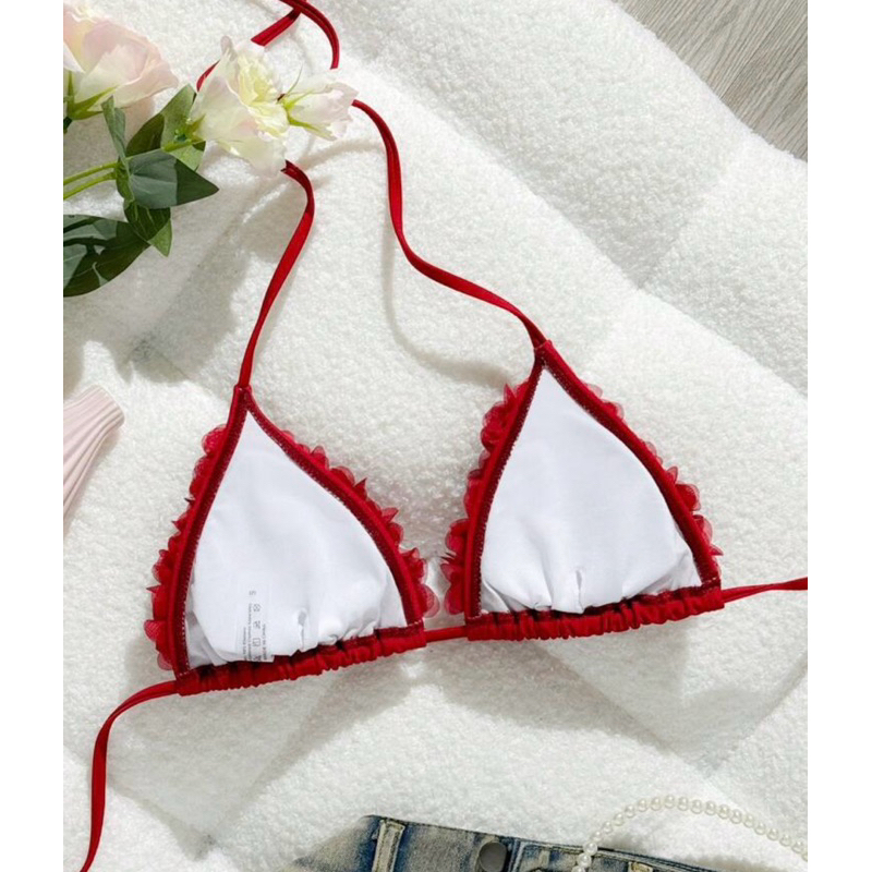 ชุดบิกินี่ด้านบน แบบผูกหน้า ลาย 3 มิติ 🌷 สำหรับสตรี เสื้อชุดว่ายน้ำฤดูร้อน สีสันสดใส เหมาะกับหน้าร้อน - รูปที่ 2