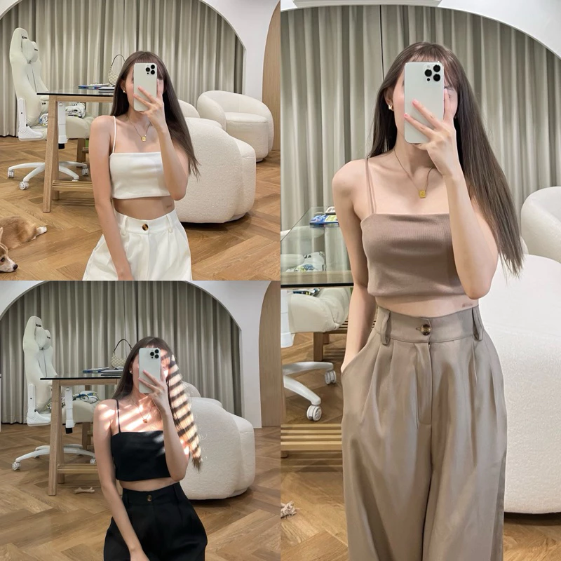 เสื้อครอปสายเดี่ยว สายสปาเก็ตตี้ [ลดล้างสต็อก เตรียมรีแบรนด์ หมดแล้วหมดเลย]