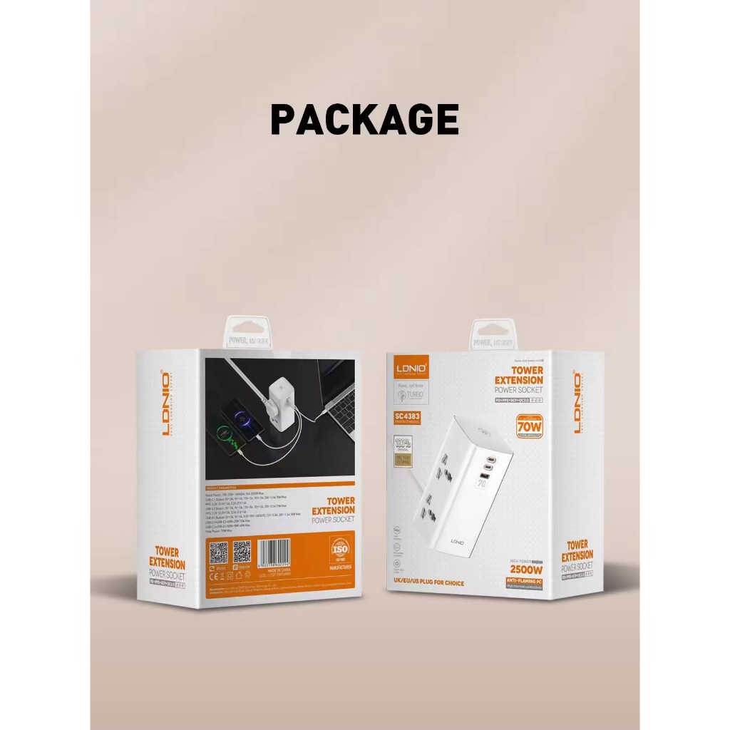 LDNIO SC4383 2500W รางปลั๊กไฟ เดสก์ท็อป พร้อมทื่ชาร์จมือถือ แท็บเหล็กUSB/Type-c ชาร์จเล็ว70W - รูปที่ 5