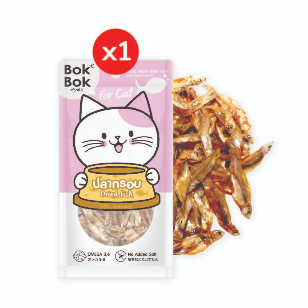 ขนมแมว Bok Bok ปลากรอบ ทำจากปลาอบแห้ง 100% ไม่เติมเกลือ ไม่ปรุงรส ขนาด 25 กรัม