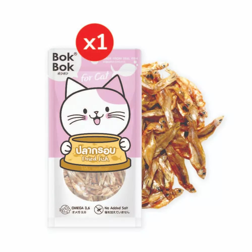 ขนมแมว Bok Bok ปลากรอบ ทำจากปลาอบแห้ง 100% ไม่เติมเกลือ ไม่ปรุงรส ขนาด 25 กรัม
