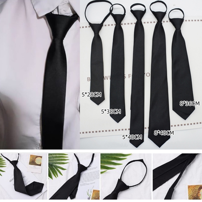 เนคไท แบบมีซิป สีดำ เข้ากับทุกการแต่งกาย สไตล์นักศึกษา เนคไทนักศึกษา เนคไทข้าราชการ Neck Tie Mens Skinny Zipper Ties