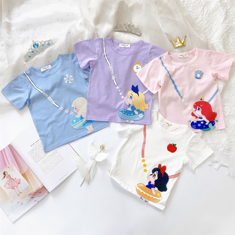 พร้อมส่ง เสื้อยืดเด็กผู้หญิง ลายเจ้าหญิงดีสนีย์ เนื้อผ้าใส่สบาย