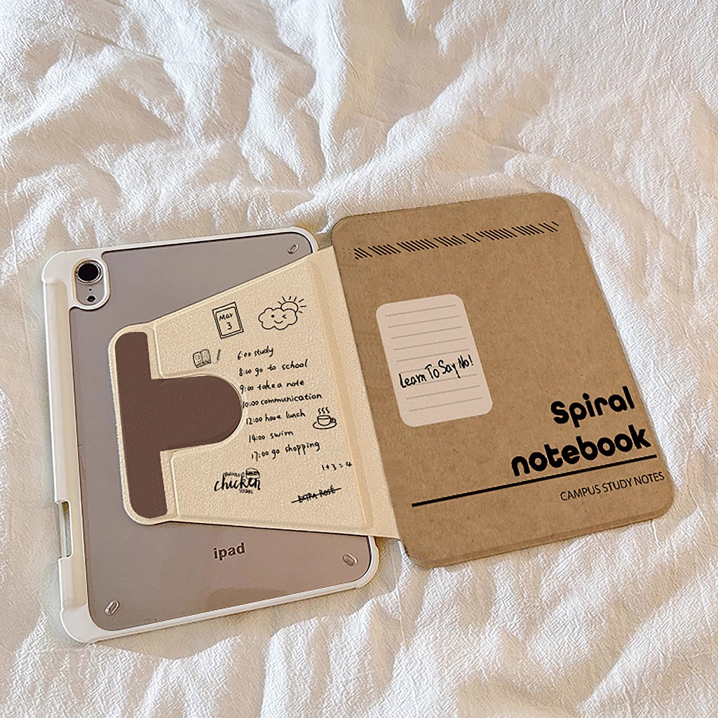 24 ชั่วโมงเคส เคสไอแพด Air7 Air6 กันงอโค้งสีน้ำตาล-ขาว ที่ใส่ปากกา NoteBook เคสiPadหมุน 360°Gen11