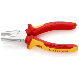 KNIPEX คีมปากจิ้งจกกันไฟ คีมปากจิ้งจกด้ามกันไฟ 1000V (VDE) ขนาด 6" 7" 8" ผลิตที่ประเทศเยอรมัน 0306160, 0306180, 0306200