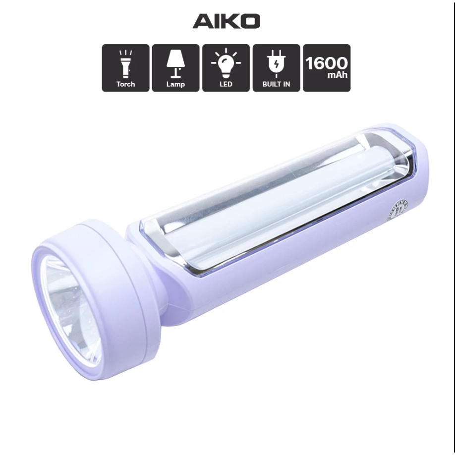 AIKO KN-5343 สีม่วง ไฟฉาย LED เสียบไฟบ้าน ไฟฉายแค้มปิ้ง โคมไฟในตัว