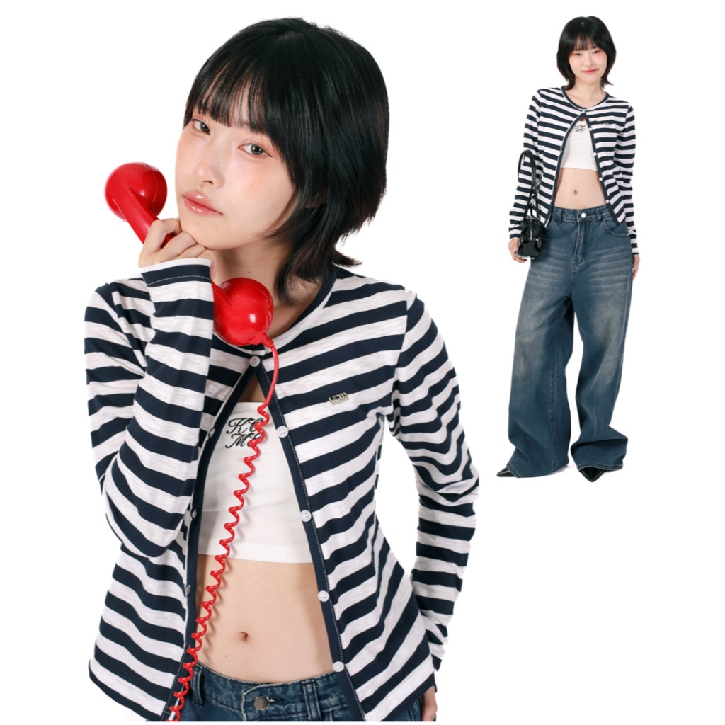 kome.offi เสื้อคารฺดิแกนลายทาง รุ่น marina cardigan