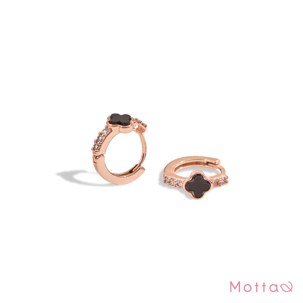 Motta ต่างหูห่วงดีไซน์เก๋ ลงยาสีดำ ใส่ได้ทุกวัน ไม่แพ้ ไม่คัน
