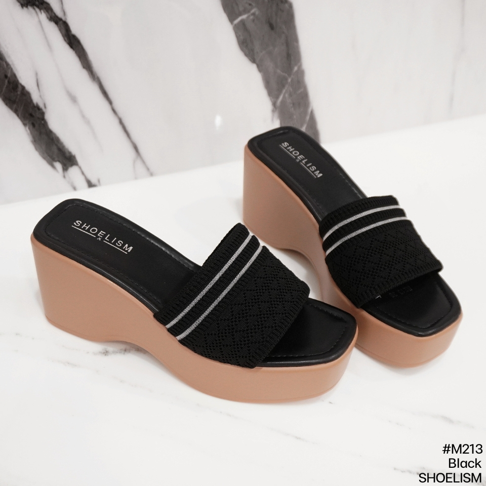 M213 #ส้นเตารีด ดีไซน์ผ้าถักสุดเก๋ กระชับพอดี ไม่บีบเท้า พื้นนุ่มสไตล์ SHOELISM