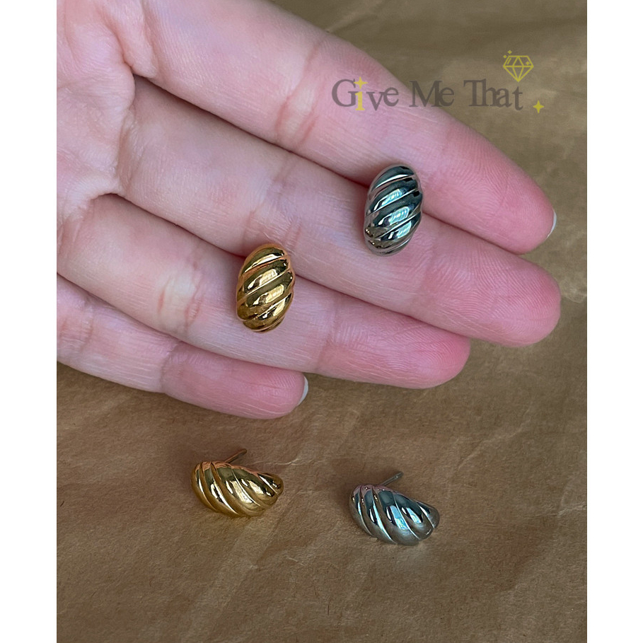ต่างหูสแตนเลสแท้ สไตล์มินิมอล Minimal ตุ้มหูทรงครัวซองต์มินิ น่ารัก รุ่น Mini Croissant Earrings Givemethat