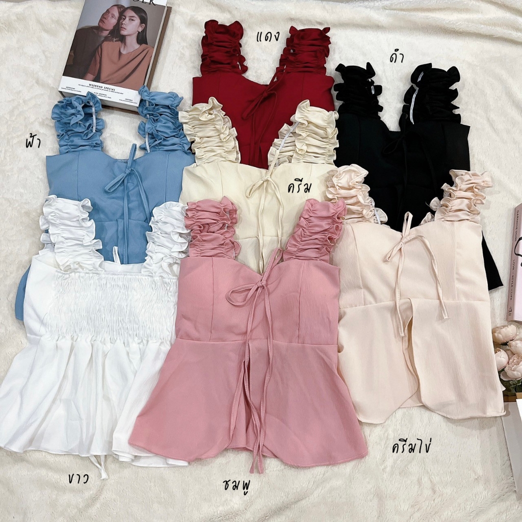 เสื้อสายเดี่ยว ผ่าหน้า งานเสริมฟองน้ำน๊า ใส่แล้วน่ารักมาก ทรงสวยเป๊ะ🌷🌼🌈