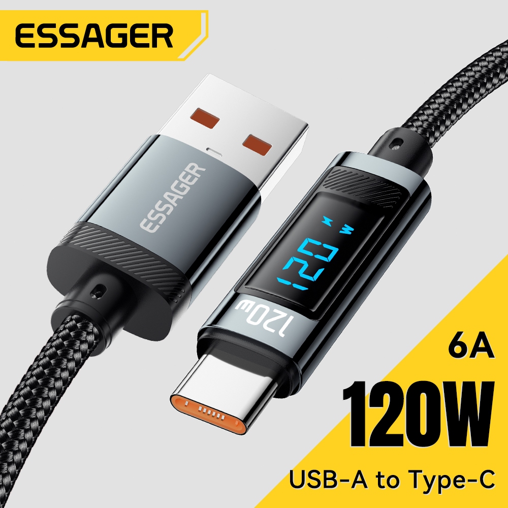Essager สายเคเบิลข้อมูล A-C 120W 6A จอแสดงผลดิจิตอล ใช้ได้กับ Xiaomi Redmi