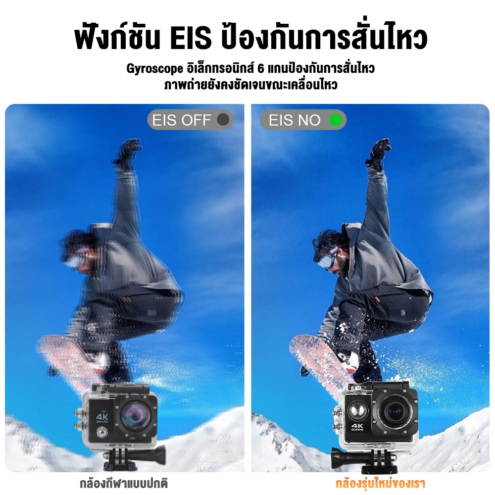 รับประกัน 5 ปี กล้องติดหมวกกันน็อค（4K WIFI ความลึกใต้น้ำที่ลึกที่สุดสามารถเข้าถึง 90M）กล้องติดหมวก กล้องติดรถมอเตอร์ไซค์