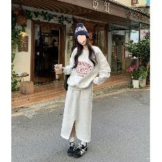 [4436] เซ็ตเสื้อ+กระโปรงยาวผ้ายืด