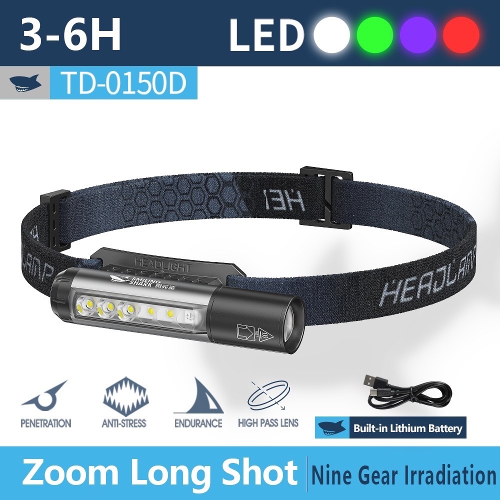 Smilingshark TD0150 ไฟฉายคาดหัว LED ไไฟคาดหัว ฟฉายคาดศีรษะ ไฟหน้าขนาดเล็กแม่เหล็กไฟหน้าสีขาว/สีเขียว/สีม่วง/สีแดง Type-C