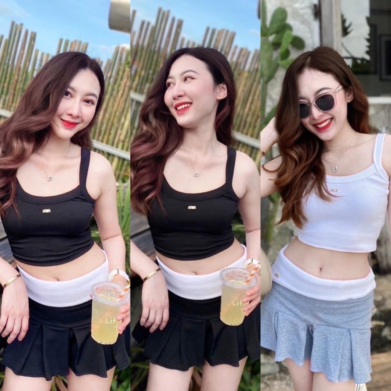 ชุดเซ็ท เสื้อกล้ามงานติดอะไหล่+กระโปรงมีซับใน