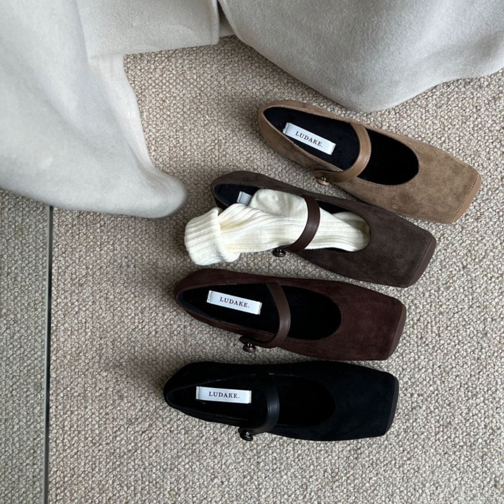 AS093 รองเท้าหนังกลับ รองเท้าสีน้ำตาล Suede Shoes Brown รองเท้าบัลเล่ต์