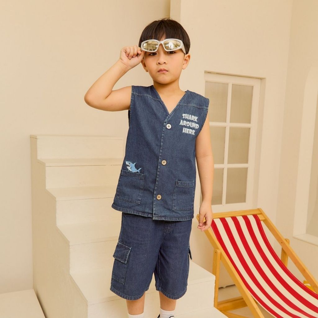 e'clat เสื้อกั๊กเด็ก เสื้อยีนส์เด็กผู้ชาย 1-6ปี งานปัก ผ้าcottonยีนส์นิ่ม ผ้าไม่ยืด ใส่สบาย 9075