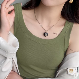 เสื้อกล้ามสีพื้นหญิง มีบราในตัว ฟองน้ำในตัวฟองน้ำในตัวเสื้อแขนกุดสาวอวบใส่ได้