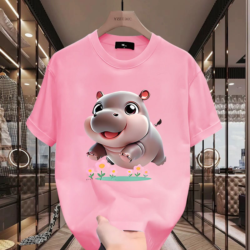 D1063 (พร้อมส่งทุกสี）เสื้อยืดแขนสั้นลายหมูเด้ง  ผ้านุ่มใส่สบายฯ มี7สีหลายไซส์เลือกได้ S-3XL