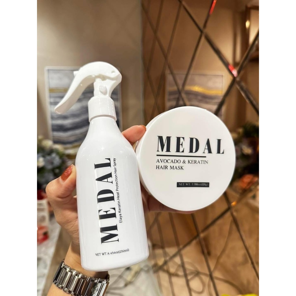 Setจับคู่ Medalสเปรย์กันความร้อน+medal🥑 Keratin Hair Mark มาส์ก อะโวคาโด เคราตินฝรั่งเศส
