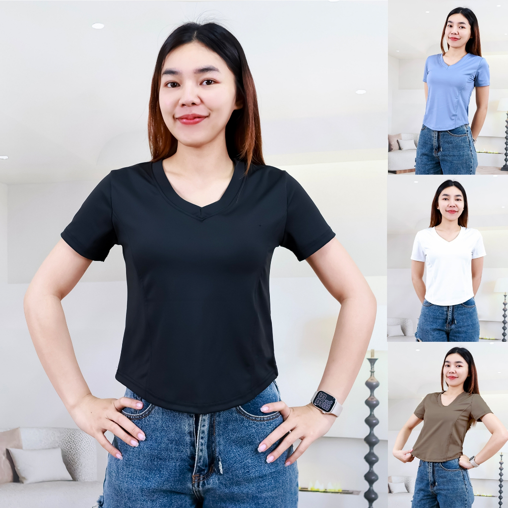 เสื้อยืดกีฬา มี 2 ไซส์ เสื้อออกกำลังกาย คอวี แขนสั้น ผ้าไลคร่า เนื้อผ้านิ่มลื่น ระบายอากาศได้ดี t309# tb3092#