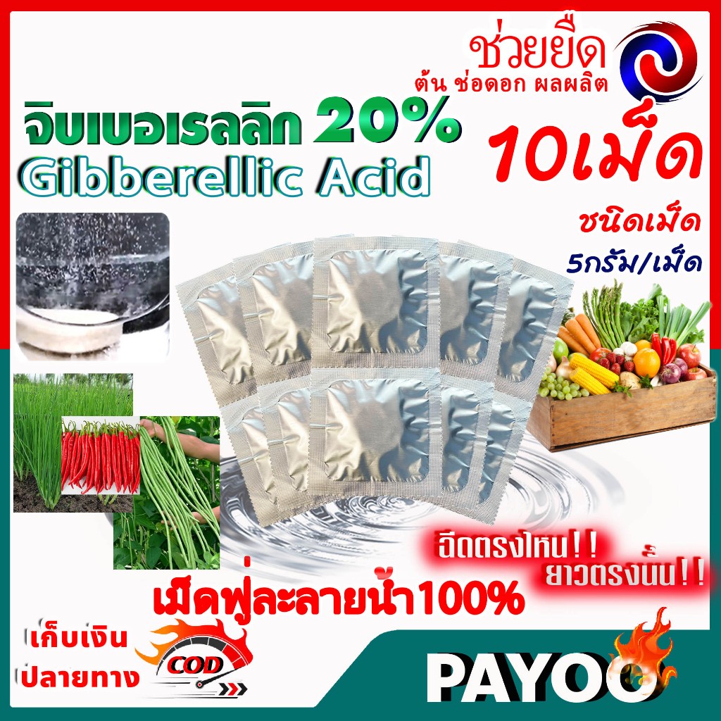 จิ๊บเม็ด จิบเบอเรลลิน จิบเบอเรลลิก แอซิด ชนิดเม็ด Gibberellic Acid 20%(GA3) เม็ดฟู่ละลายน้ำ100% / ((มีหลายตัวเลือก))