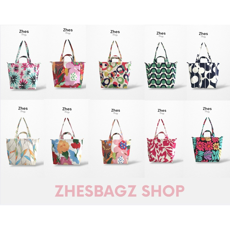 Zhesbagz กระเป๋าผ้า cotton พิมพ์ลายดิจิตอล สีสวย ถือคล้องแขนนคล้องไหล่
