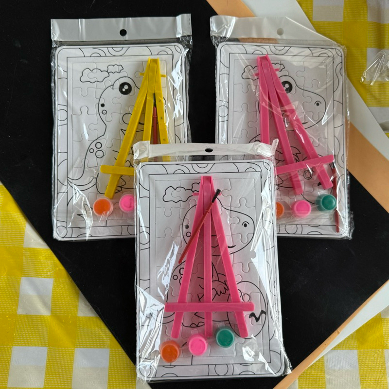 (ยกโหล 12 ชิ้น) No.227  จิ๊กซอว์ระบาย ภาพระบายสีน้ำ วาดภาพ DIY ของเล่นเด็ก แบบมีสีในตัว แถมพู่กัน มีขาตั้งสำหรับโชว์