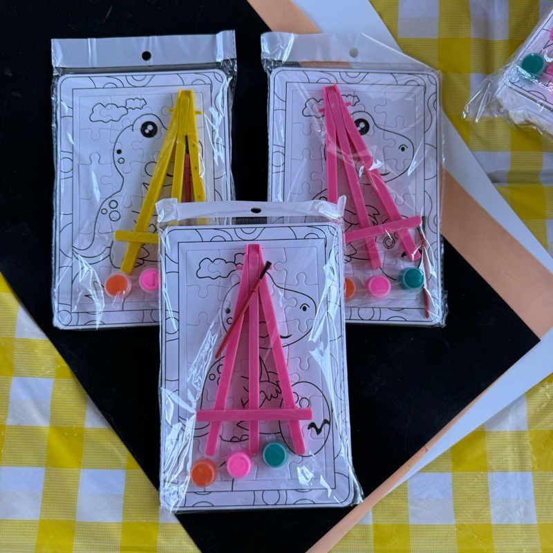 (ยกโหล 12 ชิ้น) No.227  จิ๊กซอว์ระบาย ภาพระบายสีน้ำ วาดภาพ DIY ของเล่นเด็ก แบบมีสีในตัว แถมพู่กัน มีขาตั้งสำหรับโชว์