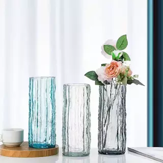 พร้อมส่งในไทย แจกันแก้วลายใหม่สุดน่ารัก ลายเปลือกไม้ เหมาะกับการจัดแจกันสุดหรู ทรงสูง