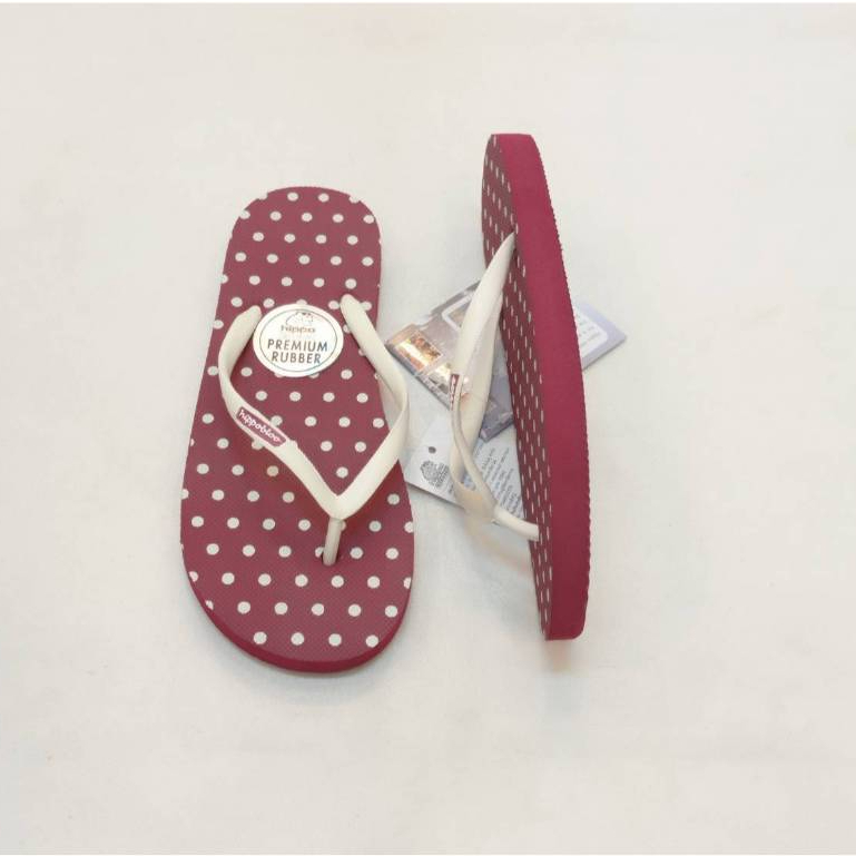 รองเท้าแตะลายจุด Hippo Bloo สีเลือดหมูตัดครีม โทนสีสดใส 12 สี รองเท้าอยู่บ้าน sandals ฮิปโป บลู