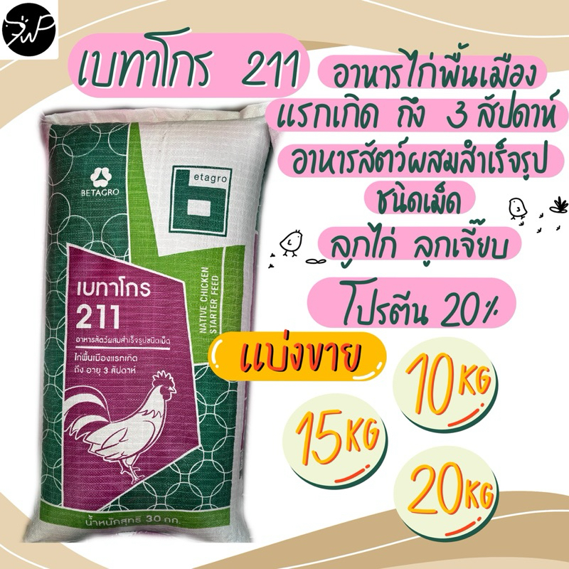 [โค้ดลดในไลฟ์80฿]แบ่งขาย 10กก. 15กก. 20กก. 211 เบทาโกร อาหารลูกไก่พื้นเมือง ลูกเจี๊ยบ โปรตีน 20% 🐣🐥