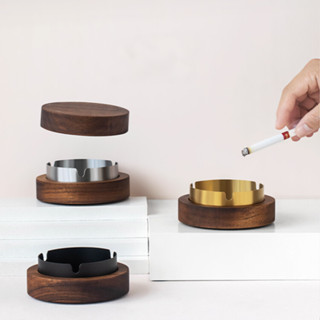 ที่เขี่ยบุหรี่ไม้วอลนัทแท้ ฝาปิดมิดชิด หรูหรา ทนทาน