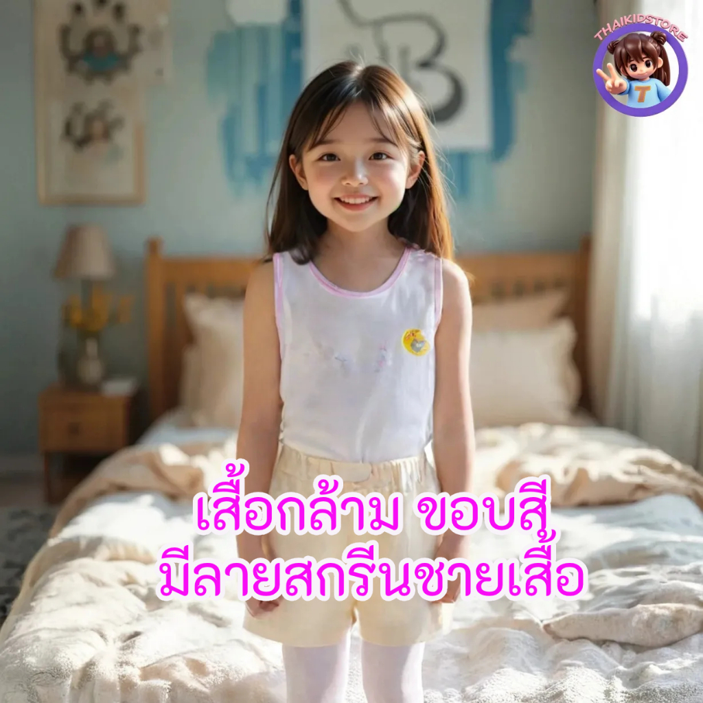 4 ตัว/4 สี เสื้อกล้าม ขอบสี เด็กผู้หญิง 4-6 ปี ทับใน ซับใน บังทรง มีลายสกรีน ผ้าเบา ใส่สบาย ไม่ร้อน