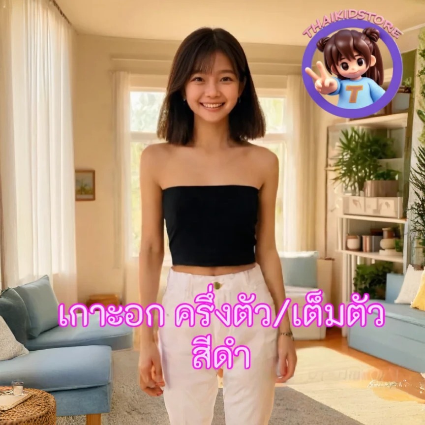 เสื้อเกาะอก ซับใน ครึ่งตัว/เต็มตัว S F XL ผู้หญิง สีดำ เนื้อผ้ายืด แน่น ไม่โป๊ ผ้านิ่ม พอดีตัว