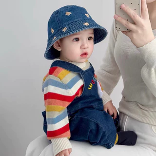 [ มาใหม่ ] หมวกบักเก็ตยีนส์ปักลายหมี หมวกเด็ก น่ารักมาก กันแดดใส่สบาย แฟชั่นเด็ก