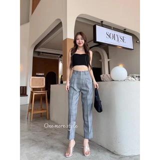 🎀🌈 แบบใหม่💫S-XXLกางเกงลายสก๊อตขากระบอกเล็ก ผ้าไมโครพิมพ์ลายเอวสูง สไตล์วินเทจผ้าไม่ต้องรีดสินค้าพร้อมส่ง✅